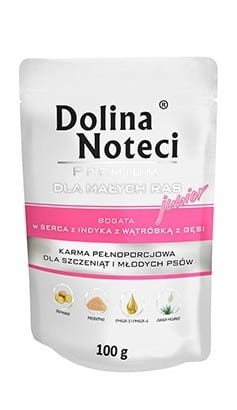 Przejdź do produktu Dolina Noteci Premium Junior Serca indyka i wątróbka z gęsi saszetka 100g - karma mokra dla psa