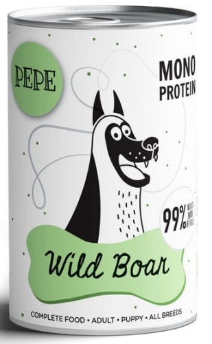 Przejdź do produktu Paka Zwierzaka PEPE Wild Boar (dzik) puszka 400g - monobiałkowa karma mokra dla psa
