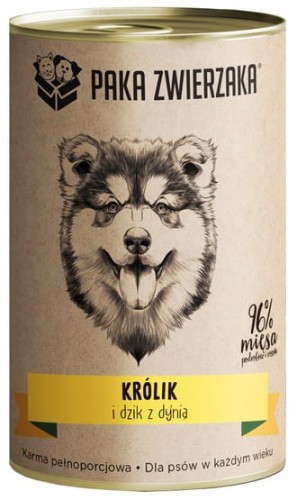 Przejdź do produktu Paka Zwierzaka Królik i dzik z dynią puszka 400g - monobiałkowa karma mokra dla psa