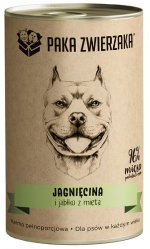 Przejdź do produktu Paka Zwierzaka Jagnięcina i jabłko z miętą puszka 400g - karma mokra dla psa
