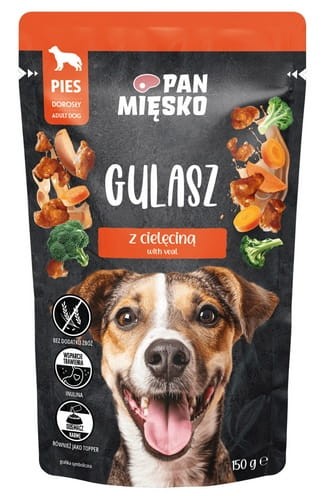 Przejdź do produktu Pan Mięsko - Gulasz indyk z cielęciną saszetka 150g - karma mokra dla psa