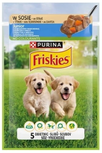 Przejdź do produktu Friskies Dog Junior Kurczak i marchewka w sosie saszetka 85g - karma mokra dla psa
