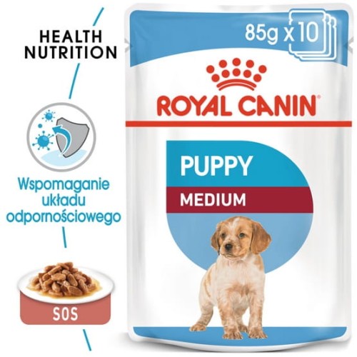 Przejdź do produktu Royal Canin Medium Puppy karma mokra w sosie dla szczeniąt, od 2 do 12 miesiąca, ras średnich 140g - karma mokra dla szczeniąt