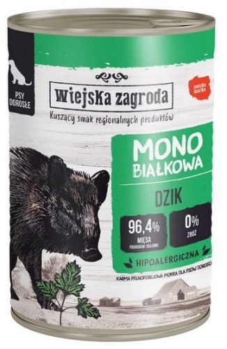 Przejdź do produktu Wiejska Zagroda Dzik puszka 400g – monobiałkowa karma mokra dla psa