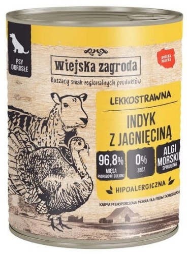 Przejdź do produktu Wiejska Zagroda Indyk z jagnięciną puszka 800g - karma mokra dla psa