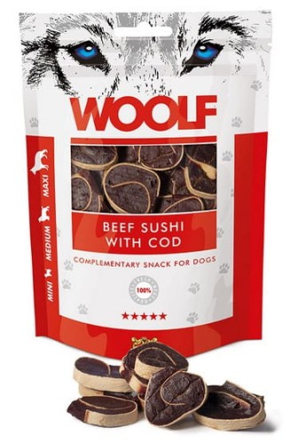 Przejdź do produktu Woolf Beef Sushi With Cod 100g - przysmak dla psa