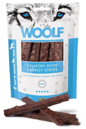 Przejdź do produktu Woolf Salmon With Carrot Strips 100g - monobiałkowy przysmak dla psa