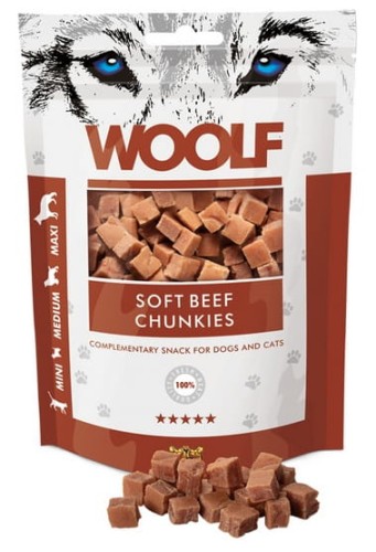 Przejdź do produktu Woolf Soft Beef Chunkies 100g - monobiałkowy przysmak dla psa