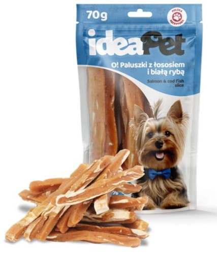 Przejdź do produktu IdeaPet O! Paluszki z łososiem i białą rybą 70g - przysmak dla psa