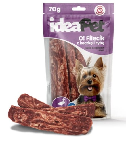 Przejdź do produktu IdeaPet O! Fileciki z kaczką i rybą 70g - przysmak dla psa