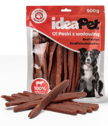 Przejdź do produktu IdeaPet Paski z wołowiną 500g - przysmak dla psa