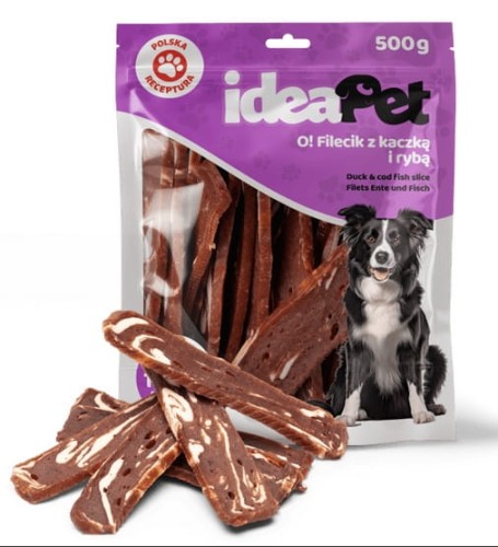 Przejdź do produktu IdeaPet Fileciki z kaczką i rybą 500g - przysmak dla psa