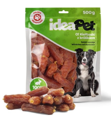 Przejdź do produktu IdeaPet Kiełbaski z królikiem 500g – przysmak dla psa