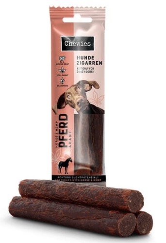 Przejdź do produktu Chewies Hundezigarren Pferd & Hanf - konina & konopie 75g - przysmak dla psa