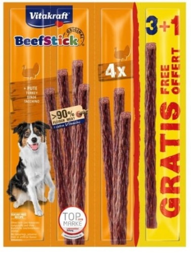 Przejdź do produktu Vitakraft Dog Beef-Stick Original Indyk 3+1 GRATIS 4szt [89330] – przysmak dla psa