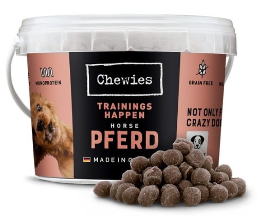 Przejdź do produktu Chewies Trainings-Happen Konina monobiałkowe, bezzbożowe wiaderko 300g - monobiałkowy przysmak dla psa