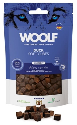 Przejdź do produktu Woolf Soft Cubes Monoprotein Duck 100g - monobiałkowy przysmak dla psa