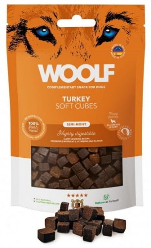 Przejdź do produktu Woolf Soft Cubes Monoprotein Turkey 100g - monobiałkowy przysmak dla psa