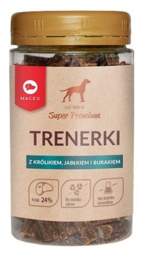 Przejdź do produktu Maced Super Premium Trenerki Królik, jabłko i burak 150g - przysmak dla psa