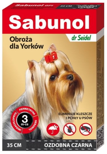 Przejdź do produktu Sabunol GPI Obroża przeciw pchłom dla yorka ozdobna czarna 35cm