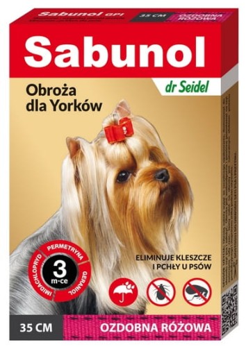 Przejdź do produktu Sabunol GPI Obroża przeciw pchłom dla yorka ozdobna różowa 35cm