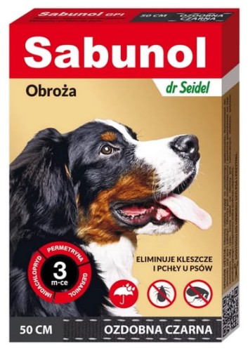 Przejdź do produktu Sabunol GPI Obroża przeciw pchłom dla psa ozdobna czarna 50cm