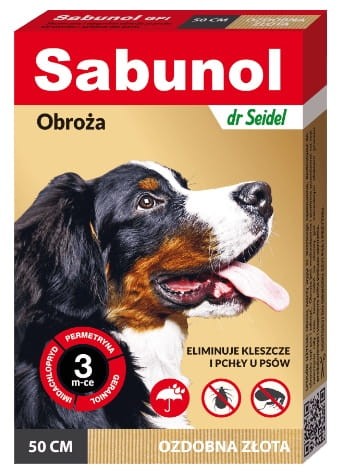 Przejdź do produktu Sabunol GPI Obroża przeciw pchłom dla psa ozdobna złota 50cm