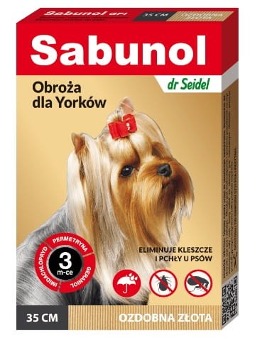 Przejdź do produktu Sabunol GPI Obroża przeciw pchłom dla yorka ozdobna złota 35cm