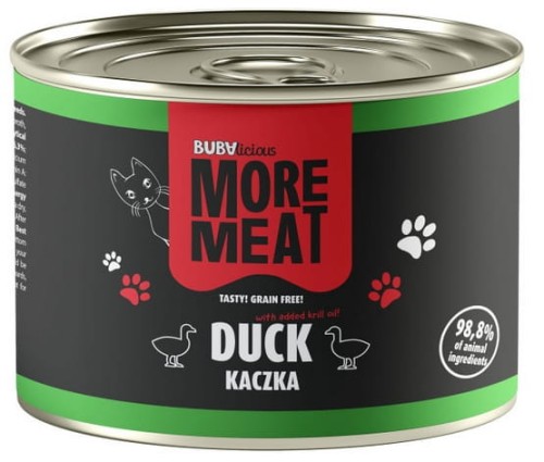 Przejdź do produktu BUBAlicious Kot More Meat Mono kaczka puszka 185g – karma mokra dla kota