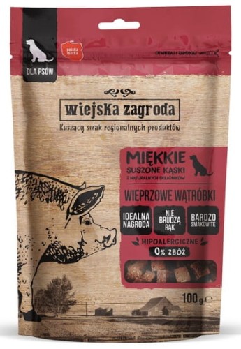 Przejdź do produktu Wiejska Zagroda Przysmak Kąski - wieprzowe wątóbki 100g - przysmak dla psa