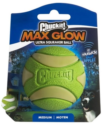 Przejdź do produktu Chuckit! Max Glow Ultra Squeaker Ball Medium [43142] - zabawka dla psa
