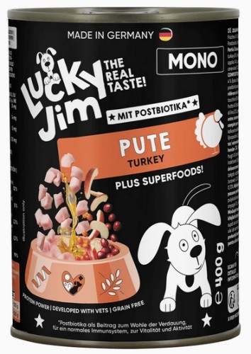 Przejdź do produktu Lucky Jim Mono Adult Indyk puszka 400g – karma mokra dla psa