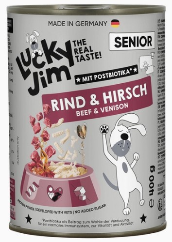 Przejdź do produktu Lucky Jim Classic Senior Wołowina i jeleń puszka 400g – karma mokra dla psa