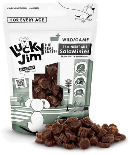 Przejdź do produktu Lucky Jim SalaMinies Dziczyzna 70g – przysmak dla psa