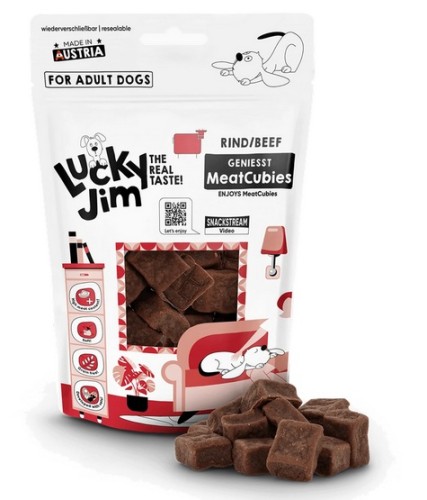 Przejdź do produktu Lucky Jim MeatCubies Wołowina 70g – przysmak dla psa