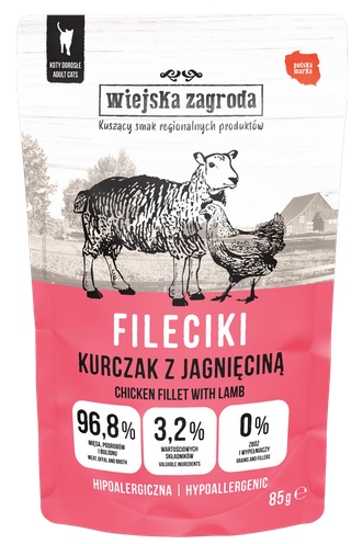 Przejdź do produktu Wiejska Zagroda Kot Fileciki kurczak z jagnięciną saszetka 85g – karma mokra dla kota