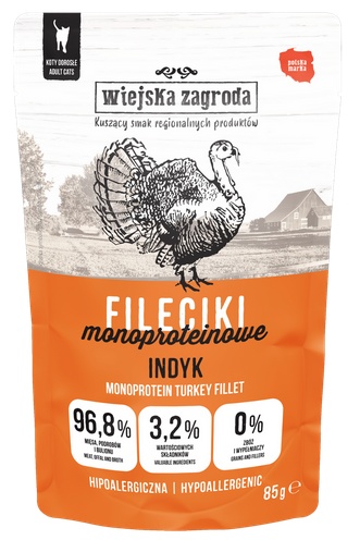 Przejdź do produktu Wiejska Zagroda Kot Fileciki monoproteinowe indyk saszetka 85g – karma mokra dla kota