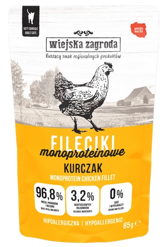Przejdź do produktu Wiejska Zagroda Kot Fileciki monoproteinowe kurczak saszetka 85g – karma mokra dla kota