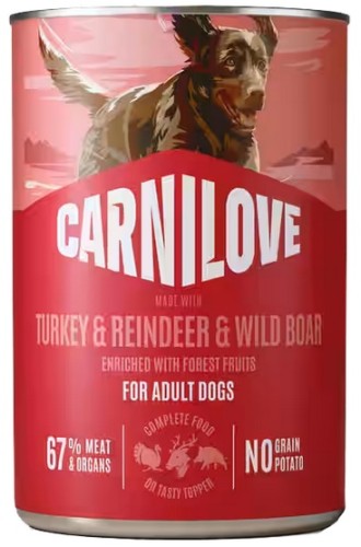 Przejdź do produktu Carnilove Dog Turkey & Reindeer & Wildboar Adult - indyk, renifer i dzik puszka 400g – karma mokra dla psa