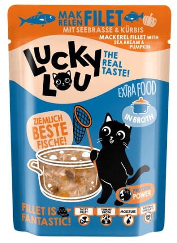 Przejdź do produktu Lucky Lou Extrafood Makrela i dorada w bulionie saszetka 70g – karma mokra dla kota