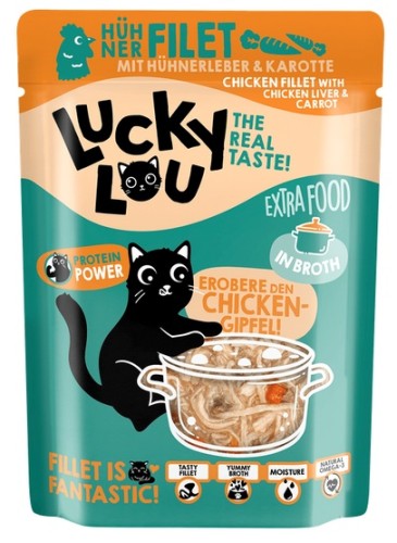 Przejdź do produktu Lucky Lou Extrafood Kurczak i wątróbka z kurczaka w bulionie saszetka 70g – karma mokra dla kota