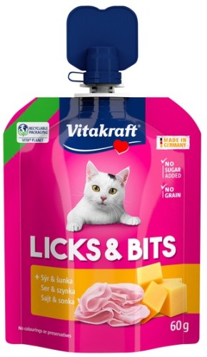 Przejdź do produktu Vitakraft Cat Licks & Bits - Ser i szynka 60g – przysmak dla kota