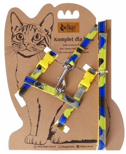 Przejdź do produktu Dingo Komplet dla kota - Smycz i szelki Yellow Bahama