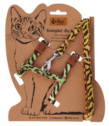 Przejdź do produktu Dingo Komplet dla kota - Smycz i szelki Leopard