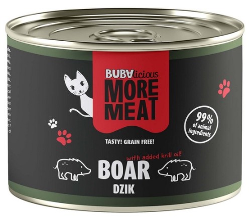 Przejdź do produktu BUBAlicious Kot More Meat Mono dzik puszka 185g – karma mokra dla kota