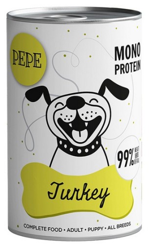Przejdź do produktu Paka Zwierzaka PEPE Turkey (indyk) puszka 400g – karma mokra dla psa