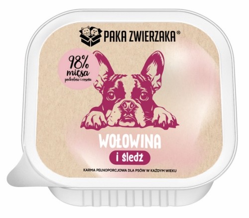Przejdź do produktu Paka Zwierzaka Wołowina i śledź tacka 150g – karma mokra dla psa