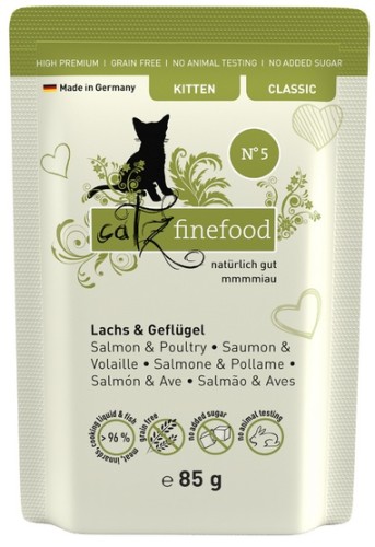 Przejdź do produktu Catz Finefood Classic Kitten N.05 Łosoś i drób saszetka 85g - karma mokra dla kota