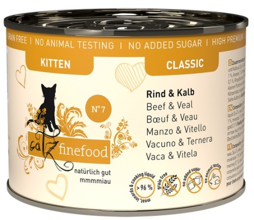 Przejdź do produktu Catz Finefood Classic Kitten Wołowina i cielęcina (Kitten N.07) puszka 200g - karma mokra dla kota