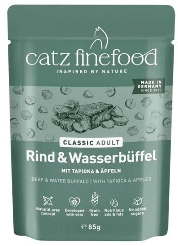 Przejdź do produktu Catz Finefood Classic Wołowina i bawół wodny saszetka 85g - karma mokra dla kota